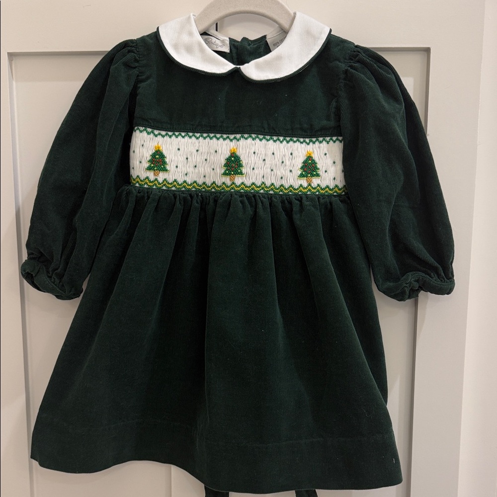 Carriage Boutique Green Corduroy Smocked Christmas Tree Dress 12M